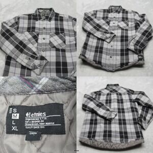 Etnies Shirt Jacket‎ Mens Medium Gray Plaid Quilt Lined Flannel Skateboarding